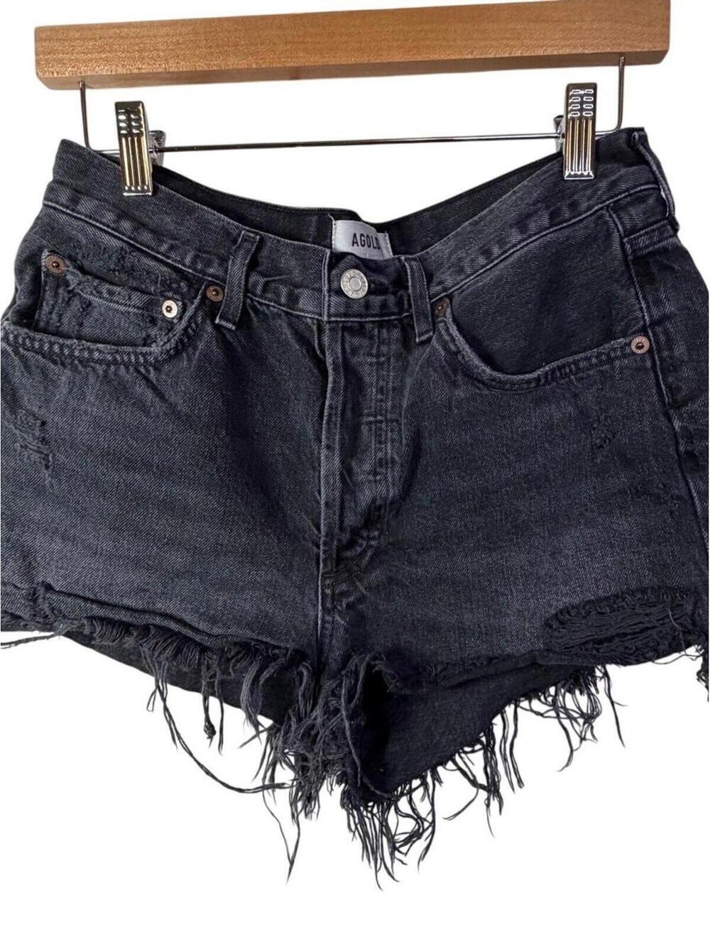 AGOLDE Black Distressed Denim Cutoff Shorts Sz 27 High Rise Raw Hem